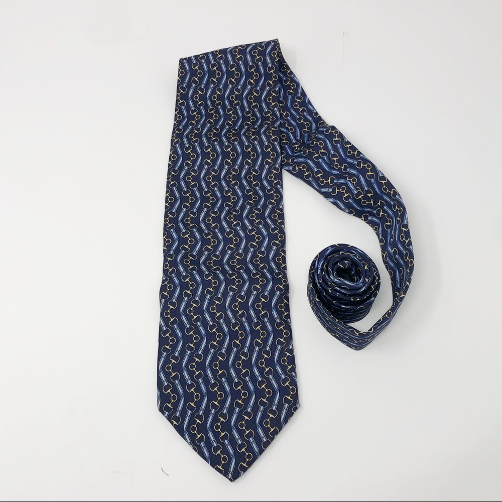 Vintage Gucci Blue Wavy Horsebit Silk Tie EUC - Picture 4 of 5